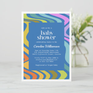 Invitación Groovy Retro Abstract Lluvia de Colores Azul Baby