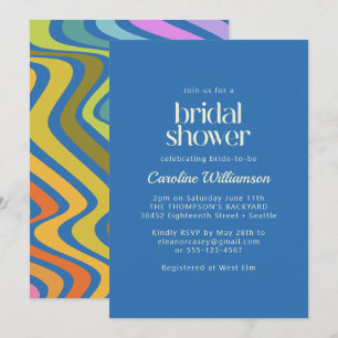 Invitación Groovy Retro Abstracto Arcoíris Azul Despedida de