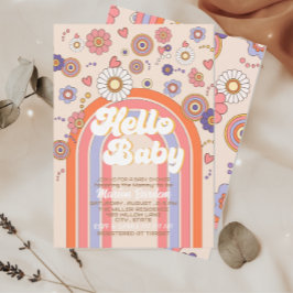 Invitación Groovy retro acuarela hola baby shower
