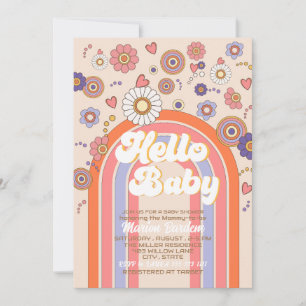 Invitación Groovy retro acuarela hola baby shower