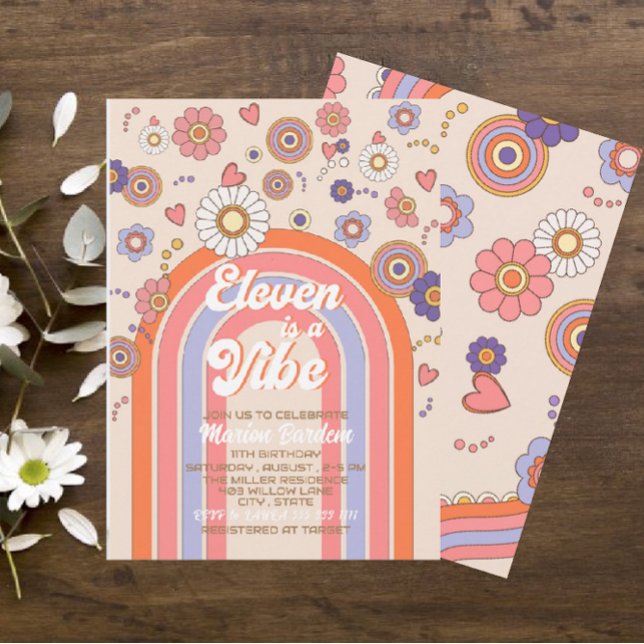 Invitación Groovy retro acuarela once es un bebé de vibración (Subido por el creador)