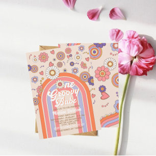 Invitación Groovy retro acuarela uno bebé celebra 