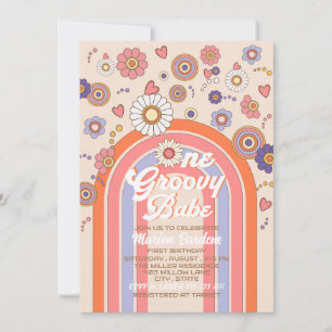 Invitación Groovy retro acuarela uno bebé celebra 