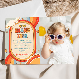 Invitación Groovy Retro Aniversario del Arcoiris Gracias Tarj