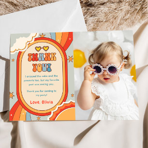 Invitación Groovy Retro Aniversario del Arcoiris Gracias Tarj