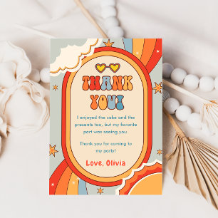 Invitación Groovy Retro Aniversario del Arcoiris Gracias Tarj