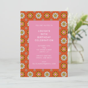 Invitación Groovy Retro años 60 Fiesta de Cumpleaños Flor Nar