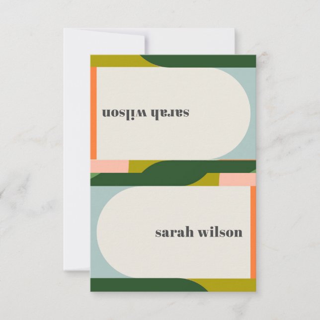 Invitación Groovy Retro Arch Resumen Boda Etiqueta de nombre  (Anverso)