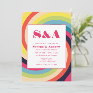 Invitación Groovy Retro Boda colorido arcoiris