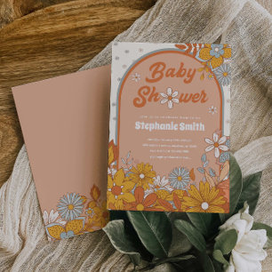Invitación Groovy Retro Boho Daisy Baby Shower