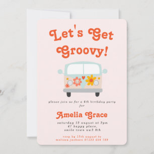 Invitación Groovy Retro Camper Van Any Age Chicas Cumpleaños
