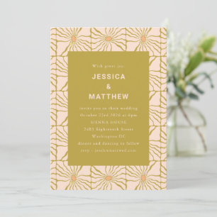 Invitación Groovy Retro Chartreuse Boda de moda botánica