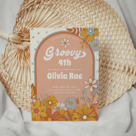 Invitación Groovy Retro Chica Daisy Cumpleaños