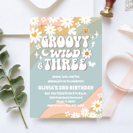 Invitación Groovy Retro Daisy 3rd Birthday Invitation