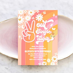 Invitación Groovy Retro Daisy Cumpleaños 10