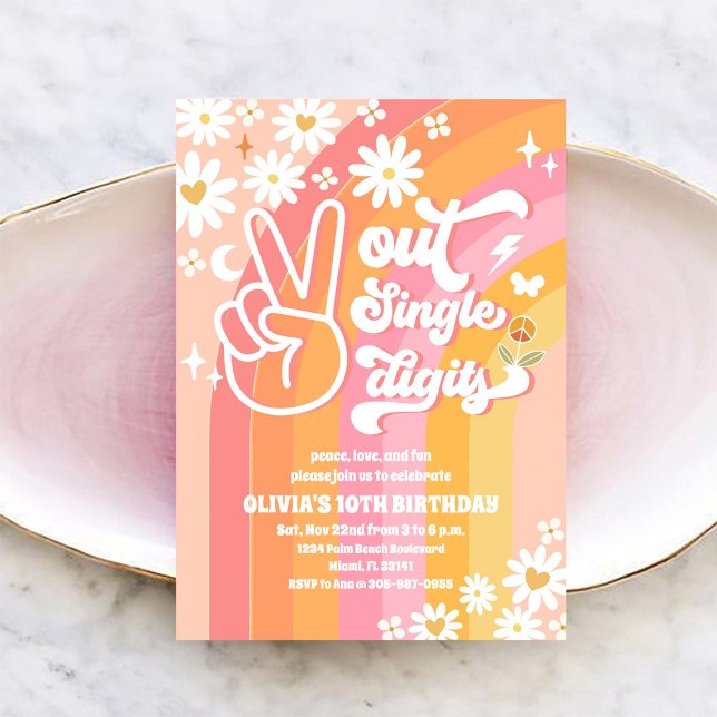 Invitación Groovy Retro Daisy Cumpleaños 10 (Subido por el creador)