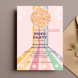 Invitación Groovy Retro Daisy Disco Cumpleaños