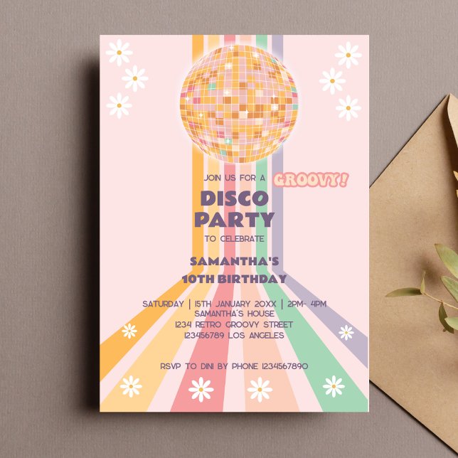 Invitación Groovy Retro Daisy Disco Cumpleaños (Subido por el creador)