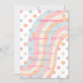 Invitación Groovy Retro Daisy Flores Boho Floral