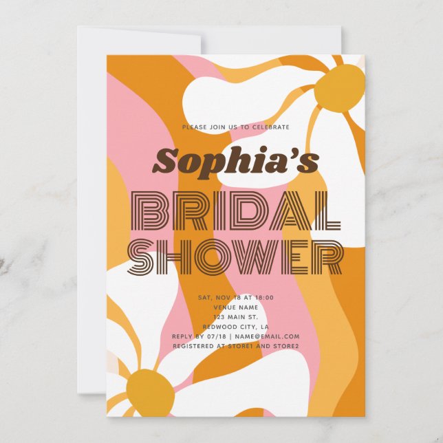 Invitación Groovy Retro Daisy Flowers Bridal Shower (Anverso)