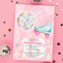 Invitación Groovy retro disco floral patín roller Sweet 16