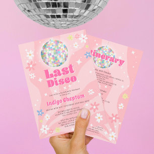 Invitación Groovy retro disco floral soltera fin de semana
