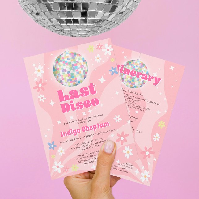 Invitación Groovy retro disco floral soltera fin de semana (Subido por el creador)