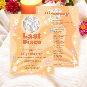 Invitación Groovy retro disco floral soltera fin de semana