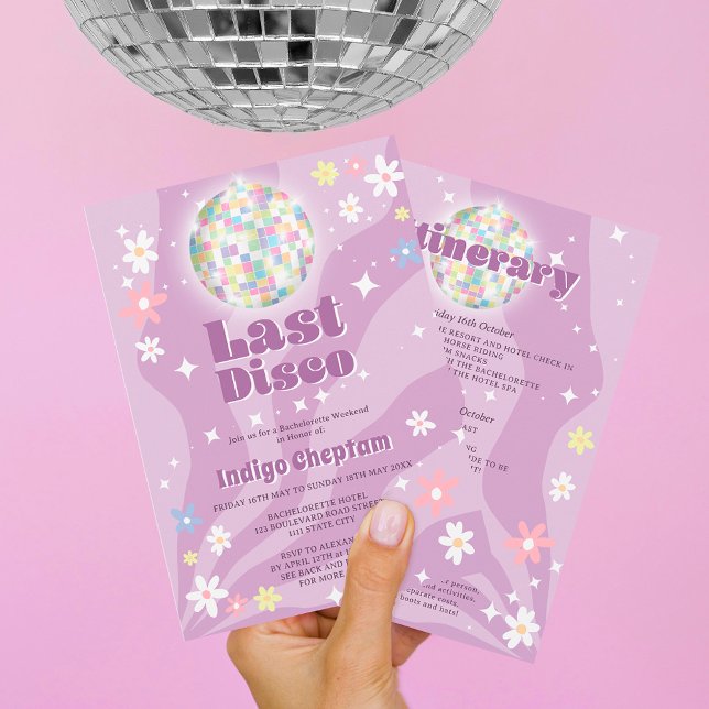 Invitación Groovy retro disco floral soltera fin de semana (Subido por el creador)