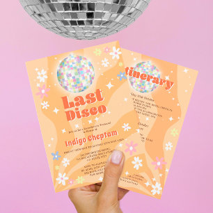 Invitación Groovy retro disco floral soltera fin de semana