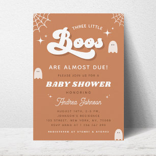 Invitación Groovy Retro Ghost TRIPLETS Halloween Baby Shower