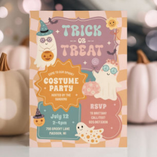 Invitación Groovy Retro Halloween disfraz Fiesta tierno fanta
