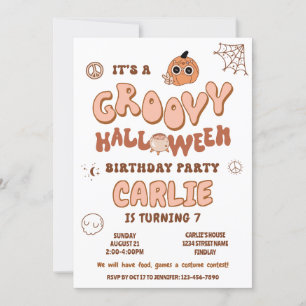 Invitación Groovy Retro Halloween Fiesta de cumpleaños, cualq