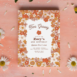 Invitación Groovy Retro Hippie Floral Naranja rosa Cumpleaños