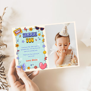 Invitación Groovy Retro Hippie Foto De Cumpleaños Gracias Tar