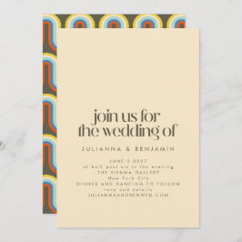 Invitación Groovy Retro Mod 70 Boda verde aceituna estética