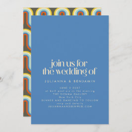 Invitación Groovy Retro Mod Boda Verde Azul y Oliva de los añ