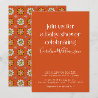Groovy Retro Naranja Años 70 Flores Baby Shower