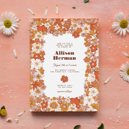 Invitación Groovy Retro Naranja Rosa Ducha de Novias