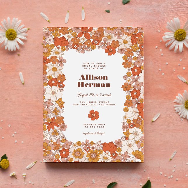 Invitación Groovy Retro Naranja Rosa Ducha de Novias (Subido por el creador)