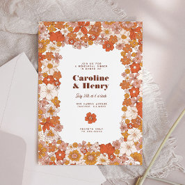 Invitación Groovy Retro Naranja Rosa Ensayo Floral Cena