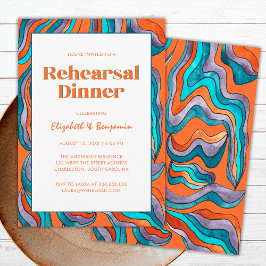 Invitación Groovy Retro Naranja Wavy Boda ensayo Cena