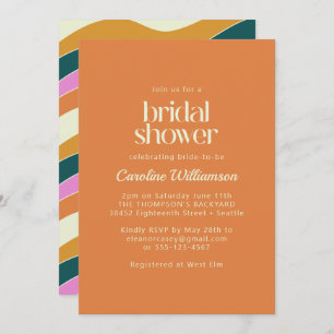 Invitación Groovy Retro Naranja Wavy Lines Shower