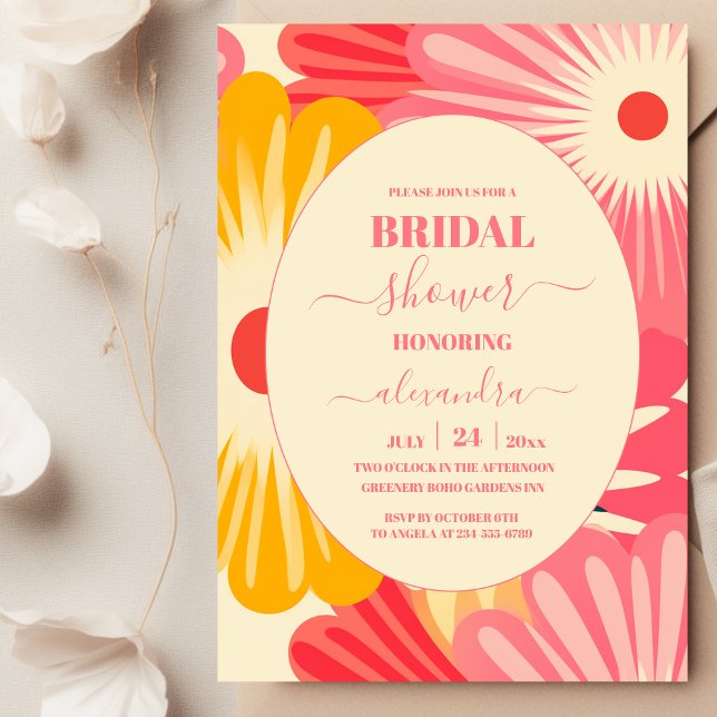 Invitación Groovy Retro Pink & Gold Bridal Shower (Subido por el creador)