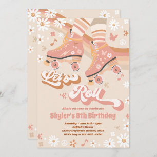 Invitación Groovy Retro Rainbow Roller Fiesta de cumpleaños