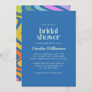 Invitación Groovy Retro Resumen ducha de novia azul arco iris
