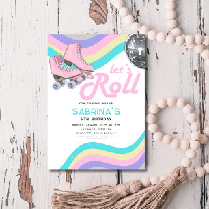 Invitación Groovy Retro Roller Patinaje Fiesta de cumpleaños