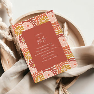 Invitación Groovy Retro Rosa Óxido Floral Boho Fiesta de Otoñ