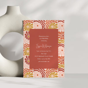 Invitación Groovy Retro Rosa Óxido Floral Bonito QUINCEAÑERA