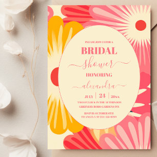 Invitación Groovy Retro Rosa y Dorado Despedida de Soltera